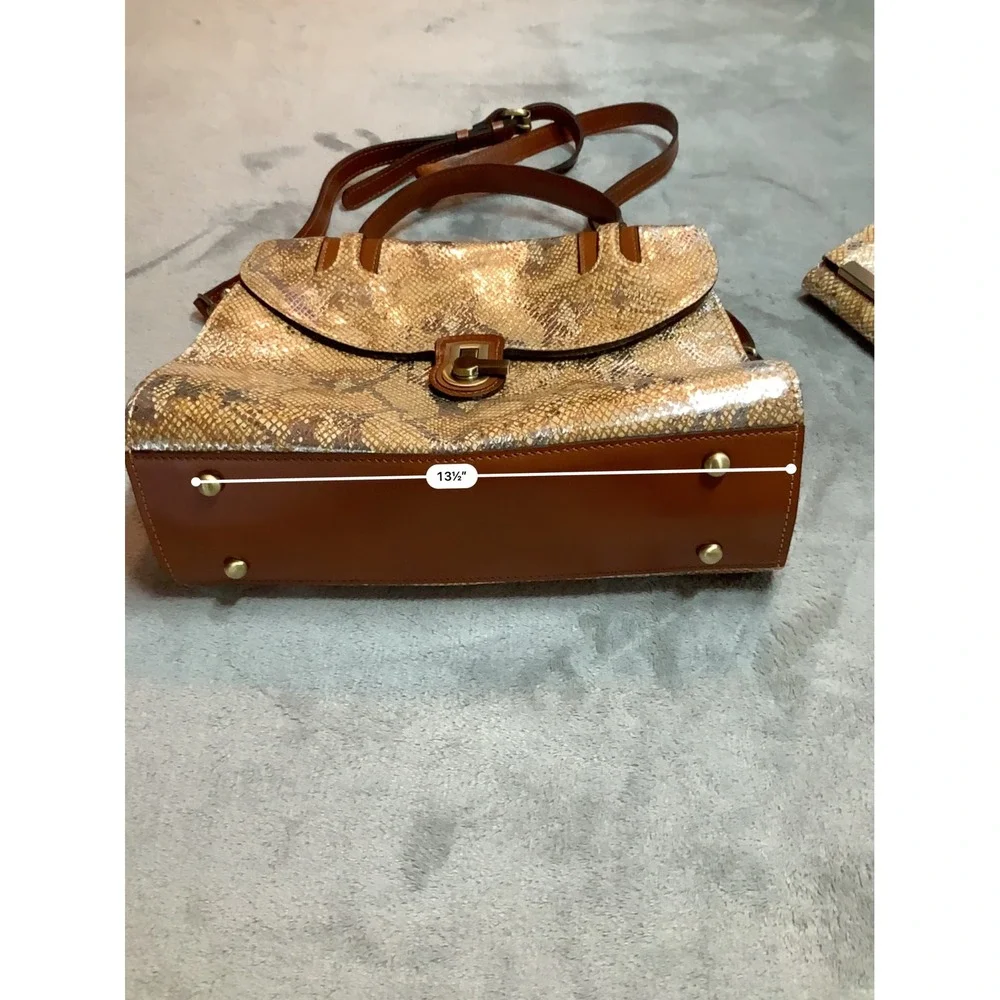 Patricia Nash Metallic Python Tan Leather Handbag Wallet Set P478371 NWT